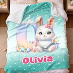 Personlig søt påskehare Initial Mykt pledd med navn Hjemmedekorasjon Påskegave til barn og familie