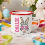 Tasse émaillée personnalisée avec nom et bord coloré pour le lapin de Pâques Cadeau de fête de Pâques pour les enfants et la famille