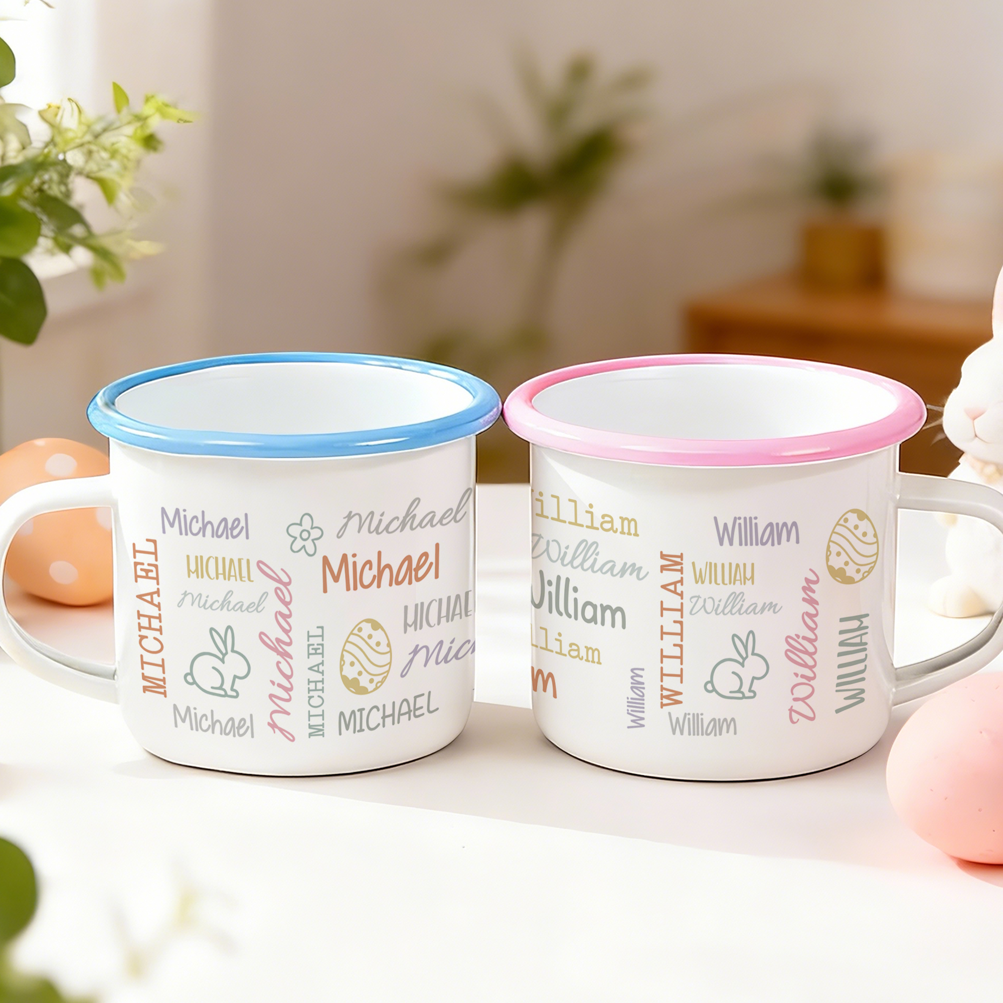 Tasse en émail personnalisée avec nom pour une utilisation quotidienne Cadeau de Pâques pour les enfants