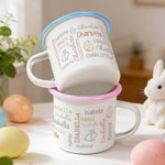 Taza esmaltada de 12 oz con nombre de uso diario Feliz Pascua Regalo para niños