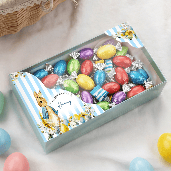 Personalized Cute Peter Rabbit Easter Party Box with Name and Clear Lid Treat Tray Daily Use Easter Gift for Girls Boys