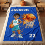 Personnalisé Cartoon Character Basketball Multicolor Soft Throw Blanket with Name and Number Home Decor Team Birthday Gift for Basketball Fans Lovers (Cadeau d'anniversaire pour les fans de basket-bal
