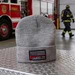 Personalised Embroidered American Flag Red Line Soft Beanie with Name Daily Wear Birthday Gift for Firefighters Volunteers Fire Departments