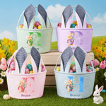 Personalisierte Aquarell Cartoon Hase Ohren gestreiften Osterkorb mit Initiale und Name Ostern Party Gunst Eier jagen Geschenk für Kinder