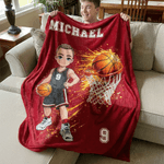 Personnalisé Cartoon Character Basketball Multicolor Soft Throw Blanket with Name and Number Home Decor Team Birthday Gift for Basketball Fans Lovers (Cadeau d'anniversaire pour les fans de basket-bal