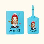 Personalizado de dibujos animados de caracteres de nacimiento Flor Bouquet PU de cuero de pasaporte titular de la etiqueta de equipaje con el nombre de cumpleaños accesorio de regalo para las mujeres