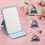 Personalised Birth Flower Wreath Photo PU Leather Makeup Mirror with Name Foldable Travel Essentials Birthday Anniversary Gift for Women