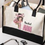 Personalized Nurse Cartoon Character Easter Egg Large Canvas Tote Bag with Name and Title Easter Birthday Nurse Week Gift for Medical Staff