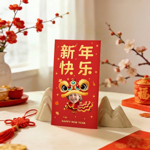 Personlig konvolutt med ansiktsfoto av hest i kinesisk stil Rød kontantkonvolutt med navn Lunar nyttårsdag Gave til venner barn