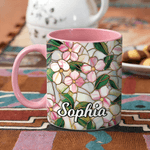 Personalized Stained Glass Floral Design Ceramic Coffee Mug with Name Daily Use Mother's Day Birthday Gift for Woman