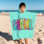 Toalla de playa con capucha de secado rápido personalizada con nombre en estilo Paisley Esenciales de viaje Vacaciones de verano Regalo de cumpleaños para niños