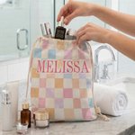 Personalized Flower Colorful Checkered Design Drawstring Bag with Name Outdoor Activities Beach Party Birthday Gift for Women Besties Family