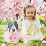 Personalisierte Aquarell Cartoon Hase Ohren gestreiften Osterkorb mit Initiale und Name Ostern Party Gunst Eier jagen Geschenk für Kinder