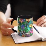 Personalized Stained Glass Floral Design Ceramic Coffee Mug with Name Daily Use Mother's Day Birthday Gift for Woman