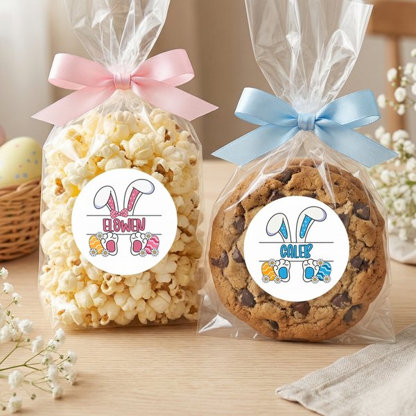 Personalized Cute Easter Bunny Ears Waterproof Stickers with Name Easter Day Gift Decoration Party Favors for Kids