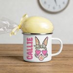 Tasse émaillée personnalisée avec nom et bord coloré pour le lapin de Pâques Cadeau de fête de Pâques pour les enfants et la famille