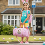 Borsa da viaggio personalizzata con nome e tracolla, coniglietto pasquale carino e grande capacità, regalo di Pasqua per bambini e studenti
