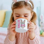 Tasse émaillée personnalisée avec nom et bord coloré pour le lapin de Pâques Cadeau de fête de Pâques pour les enfants et la famille