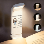 Personlig tegneserie-lesefigur Bibel LED oppladbar lysklemme med navn Bursdagsgave til kristne bokelskere