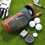 Personalized PU Leather Engraved Monogram Golf Bag with Cigar Cutter Humidifier Set Father’s Day Wedding Gift for Golf Lover