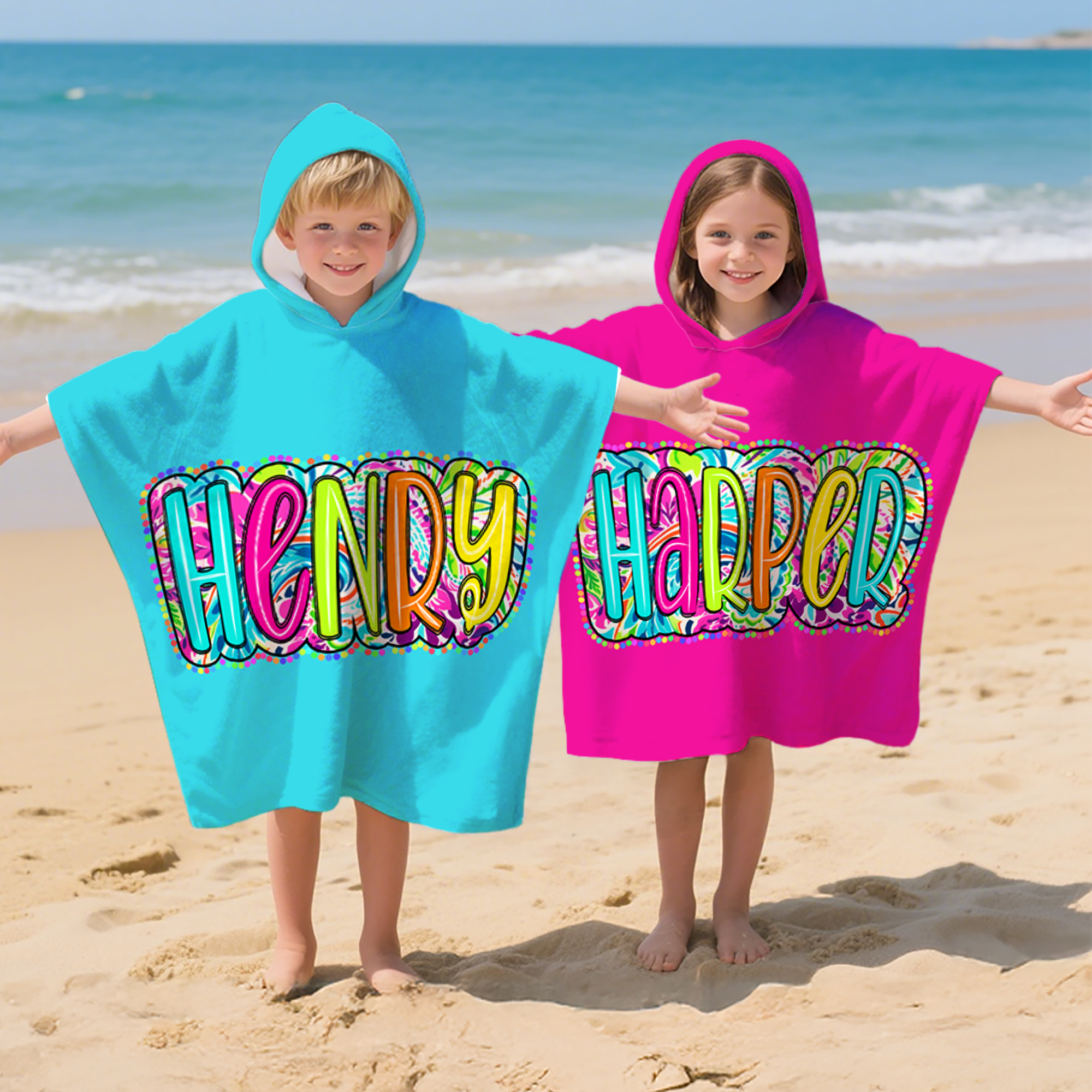 Serviette de plage à capuche à séchage rapide, personnalisée par le nom de Paisley Style Travel Essentials Summer Vacation Birthday Gift for Kids