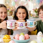 Personalized Cute Rabbit Easter Egg 12 oz Enamel Mug with Name and Initial Easter Birthday Gift for Kids