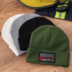 Personalised Embroidered American Flag Red Line Soft Beanie with Name Daily Wear Birthday Gift for Firefighters Volunteers Fire Departments
