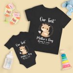 Personalizzato Carino cervo La nostra prima festa della mamma 100% cotone Mamma e bambino abbinato camicia con i nomi Regalo per la festa della mamma per la nuova mamma bambino