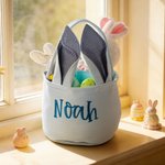 Personalized Embroidered Name Striped Easter Basket with Floppy Ears Easter Egg Hunt Bucket Gift for Boys Girls