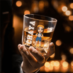 Personalized Volleyball Cartoon Character Whiskey Decanter Glasses Wooden Box Set with Name Father's Day Birthday Gift for Man Woman Volleyball Lover