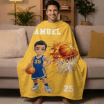 Personnalisé Cartoon Character Basketball Multicolor Soft Throw Blanket with Name and Number Home Decor Team Birthday Gift for Basketball Fans Lovers (Cadeau d'anniversaire pour les fans de basket-bal