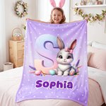 Personlig søt påskehare Initial Mykt pledd med navn Hjemmedekorasjon Påskegave til barn og familie