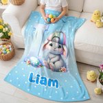 Personlig søt påskehare Initial Mykt pledd med navn Hjemmedekorasjon Påskegave til barn og familie