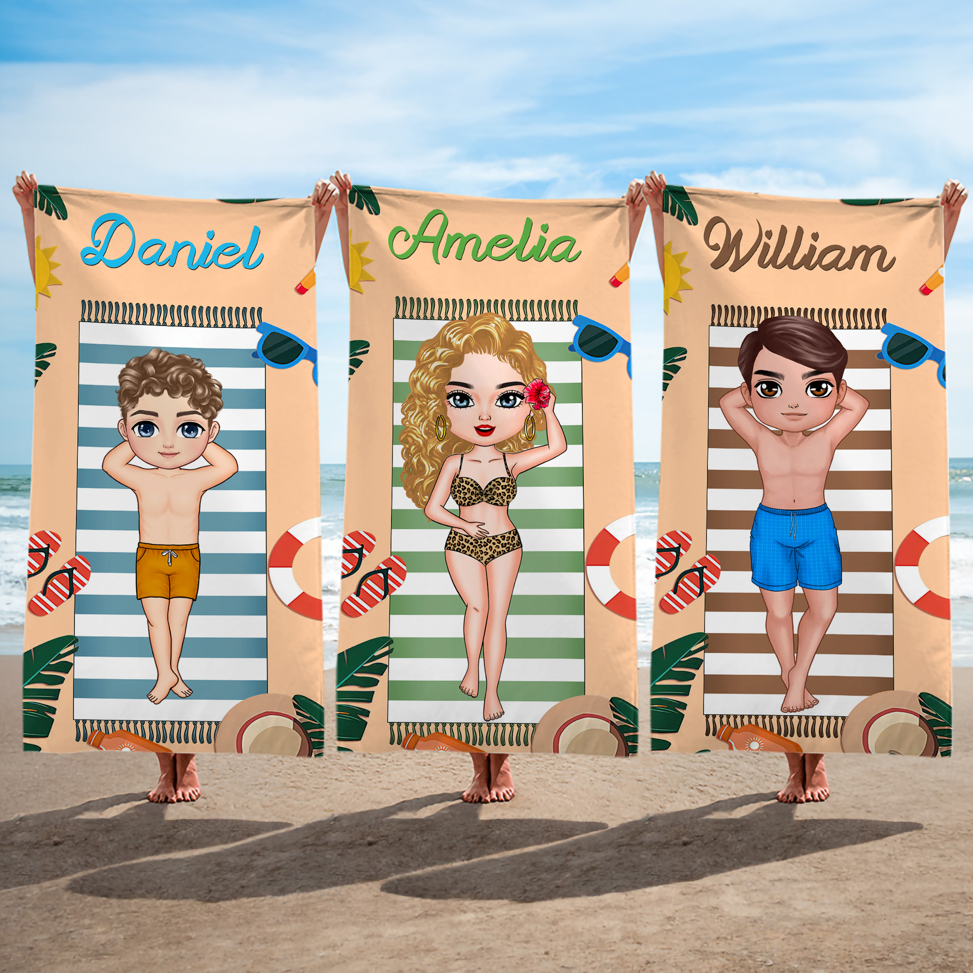 Serviette de plage en microfibre à séchage rapide avec nom Personnalisé Personnalisé Personnalisé Personnage de dessin animé Fête quotidienne à la plage Cadeau pour les amis nageurs