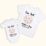 Ensemble T-shirt et Onesie pour bébé 100% coton avec motif d'éléphant personnalisé Notre premier cadeau de fête des mères pour le nouveau-né et la nouvelle maman
