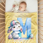 Personlig søt påskehare Initial Mykt pledd med navn Hjemmedekorasjon Påskegave til barn og familie