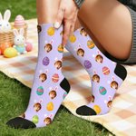 Personalized Cute Bunny Ears Photo Easter Eggs Soft Mid-Calf Socks Daily Wear Easter Gift for Kids Family