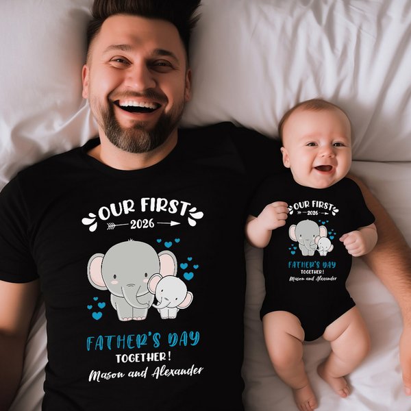 Personalizado lindo elefante 100% algodón bebé body camiseta a juego con el nombre Primer regalo del Día del Padre para papá bebé