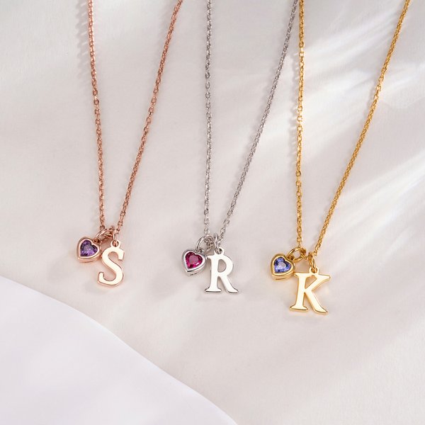 Personalizada Inicial Colgante Collar con Corazón Birthstone Dainty Joyería Aniversario Cumpleaños Regalo para Mujeres