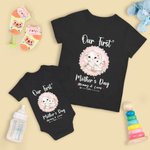 Ensemble T-shirt et Onesie pour bébé 100% coton avec motif d'éléphant personnalisé Notre premier cadeau de fête des mères pour le nouveau-né et la nouvelle maman