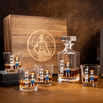 Personalized Volleyball Cartoon Character Whiskey Decanter Glasses Wooden Box Set with Name Father's Day Birthday Gift for Man Woman Volleyball Lover