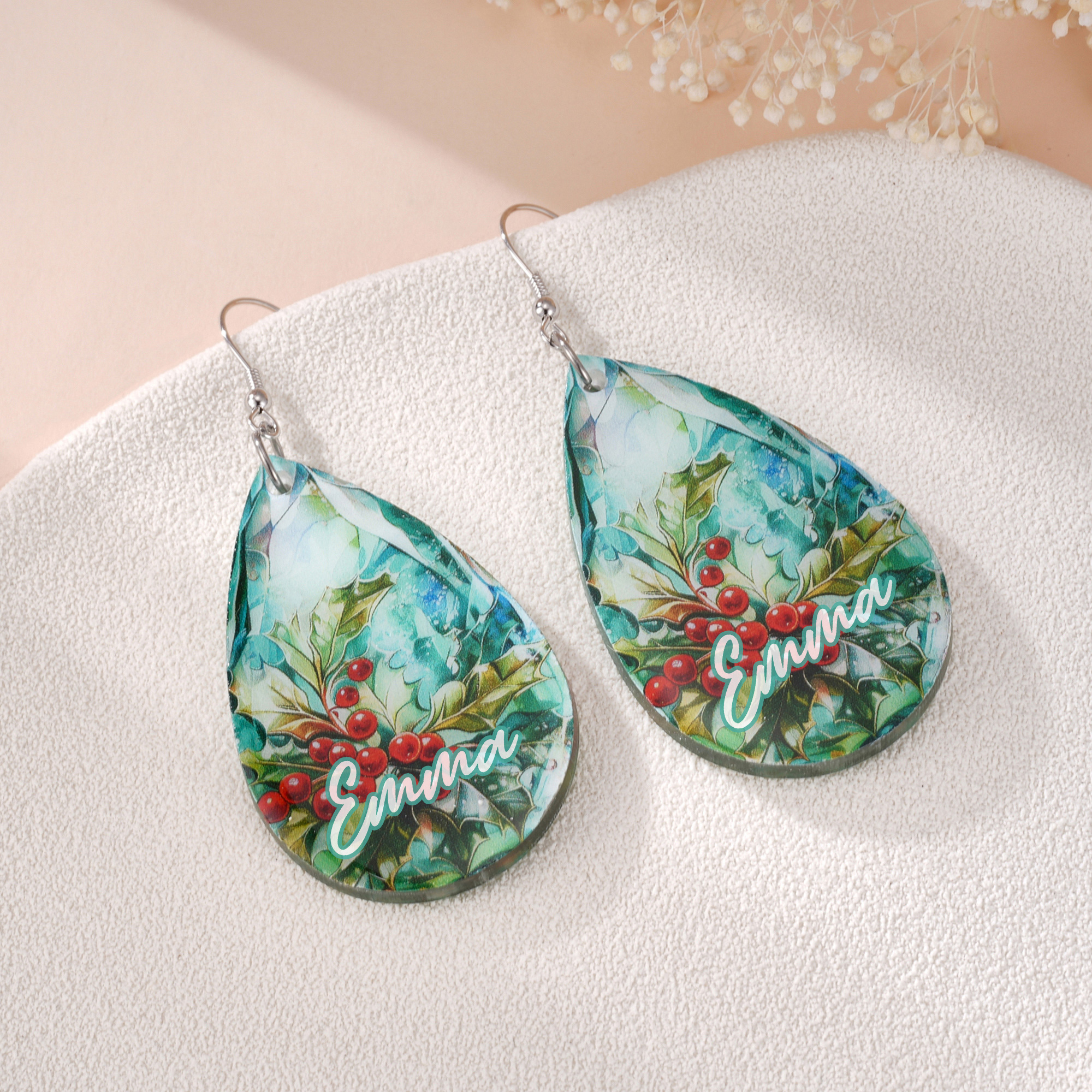 Boucles d'oreilles pendantes en acrylique personnalisées en forme de goutte d'eau avec une fleur de naissance Cadeau d'anniversaire de la fête des mères pour une femme
