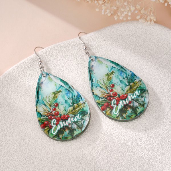 Personalised Colourful Birth Flower Waterdrop Shape Acrylic Dangle Earrings Mother's Day Anniversary Birthday Gift for Mother Woman