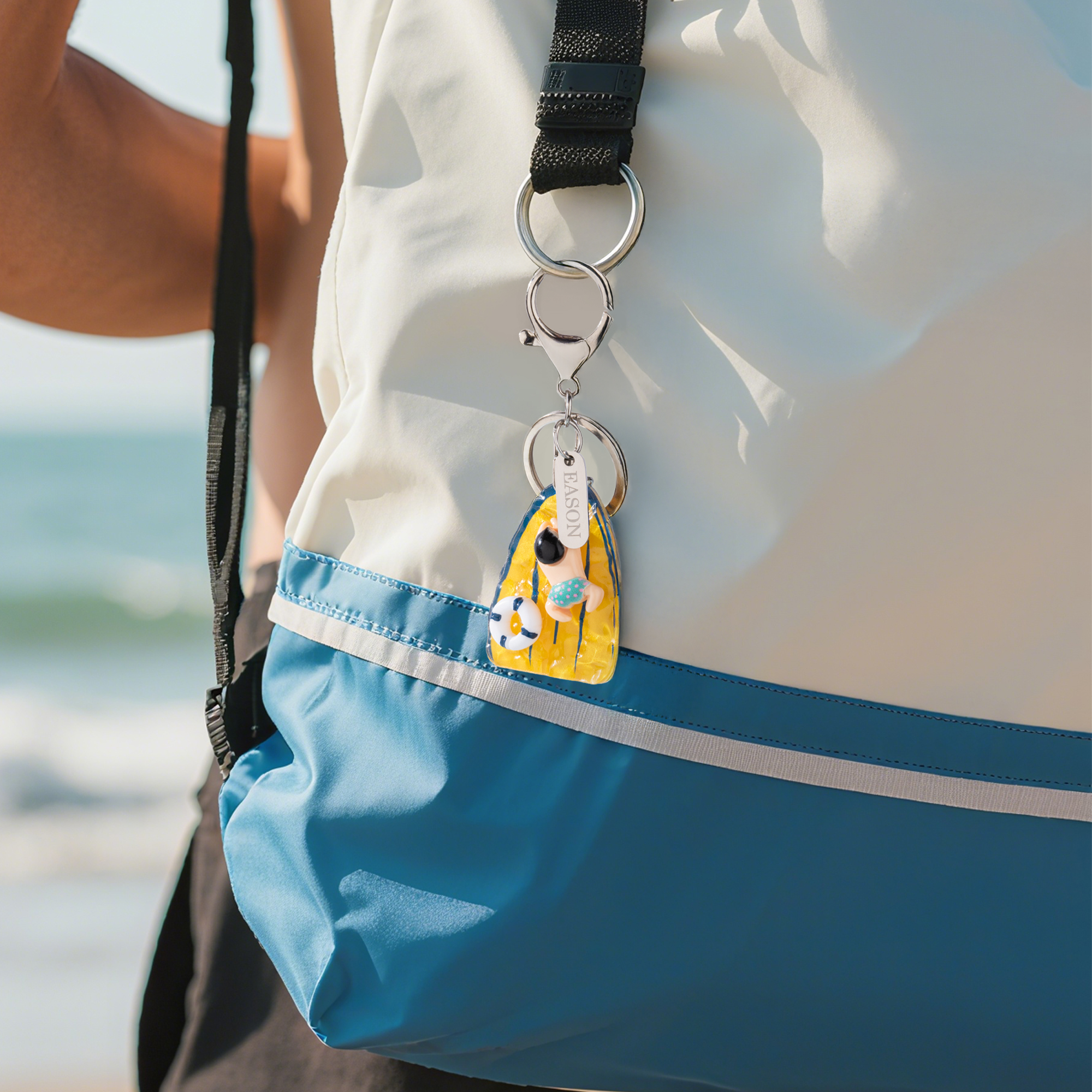 Personalised Swimming Pool Cartoon Character Keychain with Engraved ...