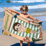 Personalized Cartoon Character Quick-Dry Microfiber Beach Towel with Name Daily Beach Parties Gift for Swimmers Friends
