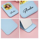 Personalised Birth Flower Wreath Photo PU Leather Makeup Mirror with Name Foldable Travel Essentials Birthday Anniversary Gift for Women