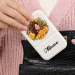 Personalised Birth Flower Wreath Photo PU Leather Makeup Mirror with Name Foldable Travel Essentials Birthday Anniversary Gift for Women