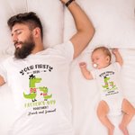 Personalized Cute Baby Bottle and Beer Cup 100% Cotton T-Shirt Baby Onesie with Name Our First Father's Day Gift for Daddy Baby
