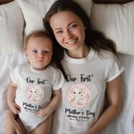 Ensemble T-shirt et Onesie pour bébé 100% coton avec motif d'éléphant personnalisé Notre premier cadeau de fête des mères pour le nouveau-né et la nouvelle maman
