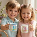 Personalized Cute Rabbit Easter Egg 12 oz Enamel Mug with Name and Initial Easter Birthday Gift for Kids